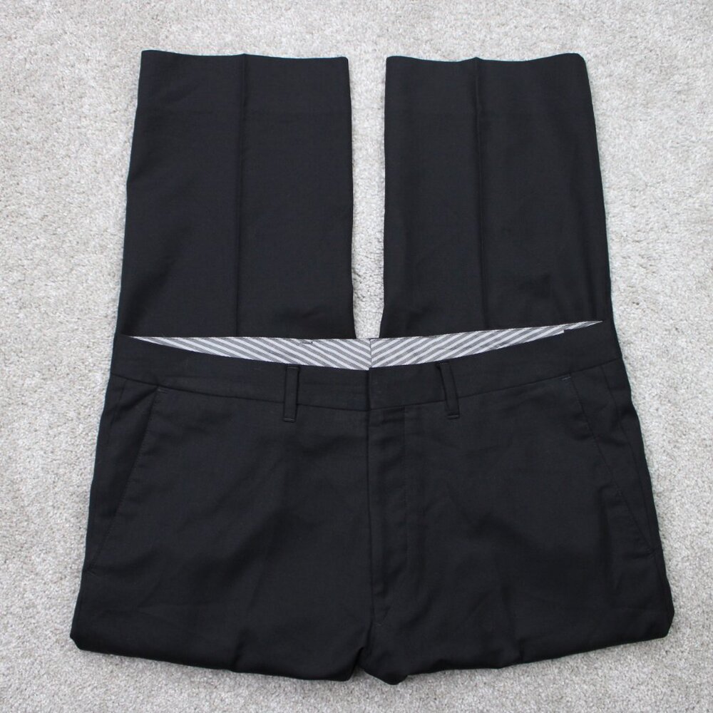 BOSS Hugo Boss Pants Mens 36x26 Black Cagan1 Virgin Wool Flat Front Straight Leg